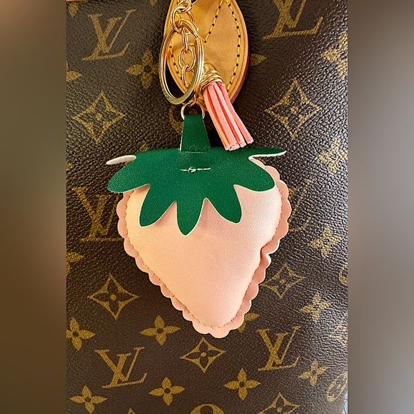 Pale Pink Strawberry Bag Charm Faux Leather - Picture 2 of 3
